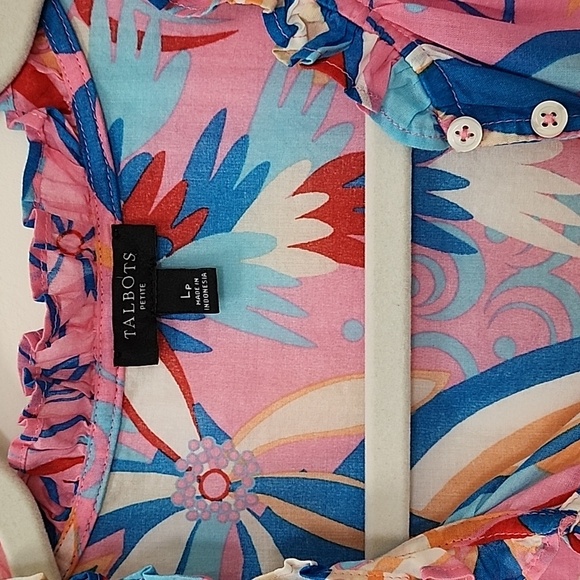 Talbots RUFFLE TRIM SHELL  DAZZLING FLORAL SIZE LP - Picture 5 of 16